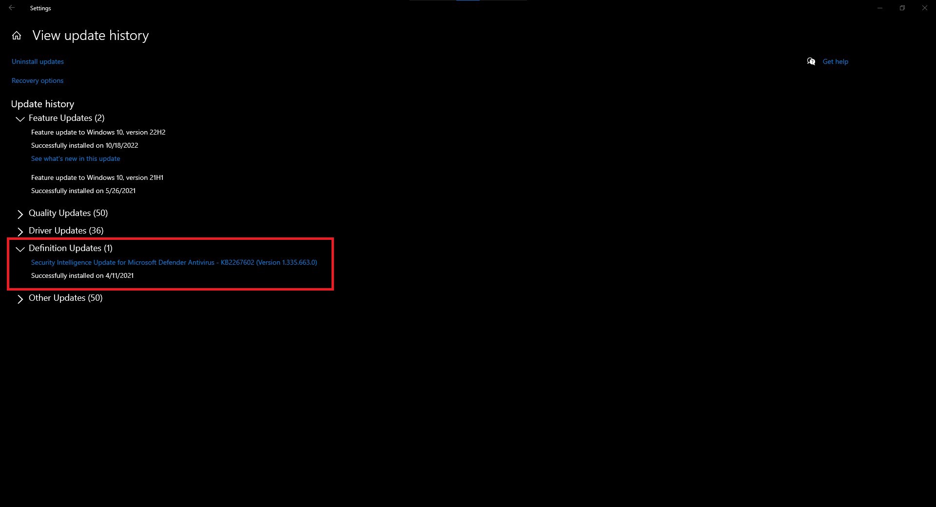 ver24-11 says windows defender is not current when nov updates are installed
