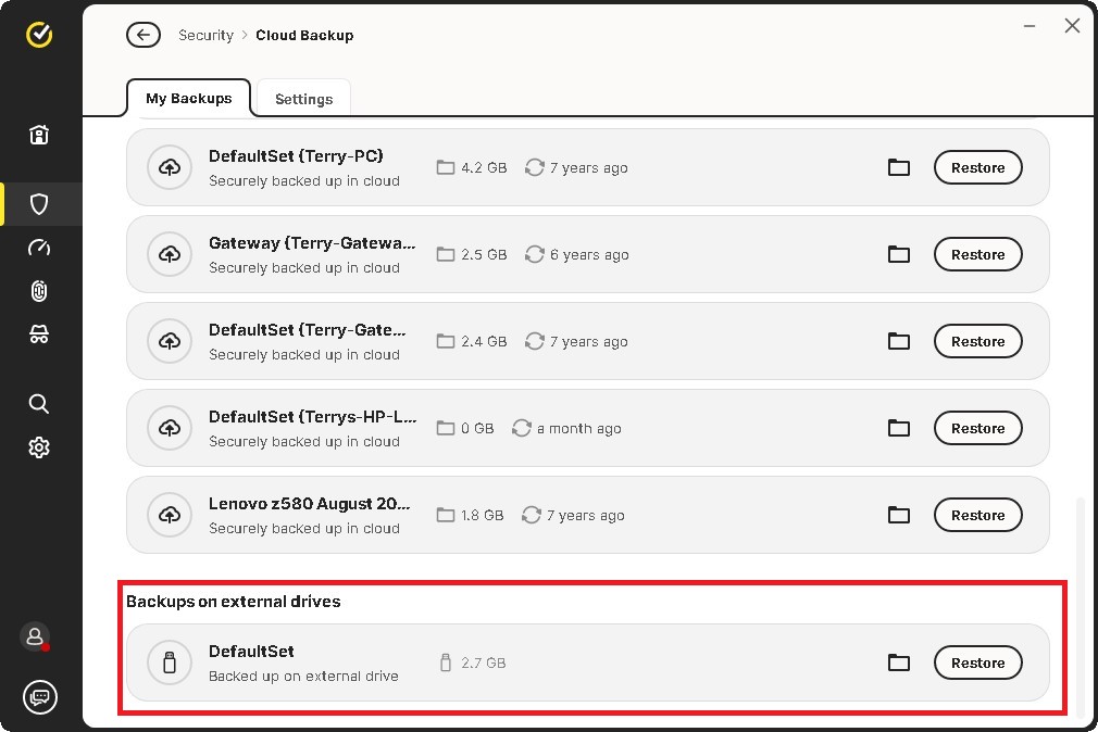 ver24-11 backup now shows external drive backups