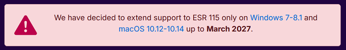 Mozillla Firefox ESR Release Calendar ESR 115 Support Ends March 2027 10 Jul 2026