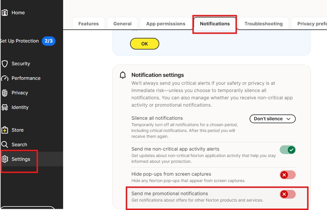 turn off notifications