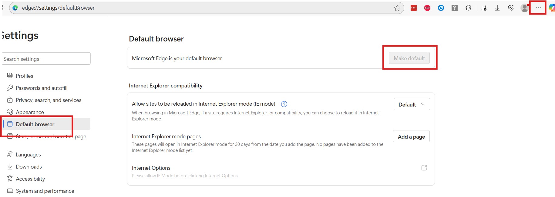 make edge default browser