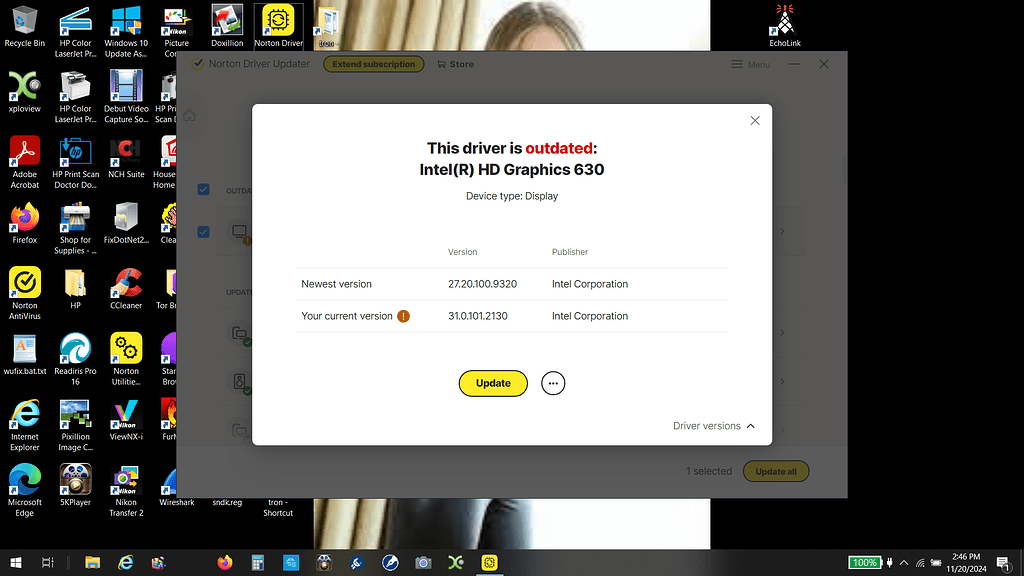 Driver updater lists lower number version as newer other norton