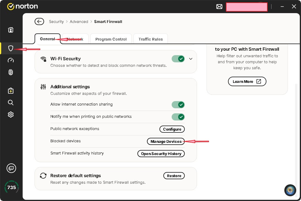 checking blocked devices in firewall
