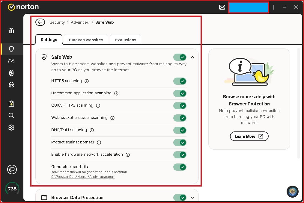 safe web settings