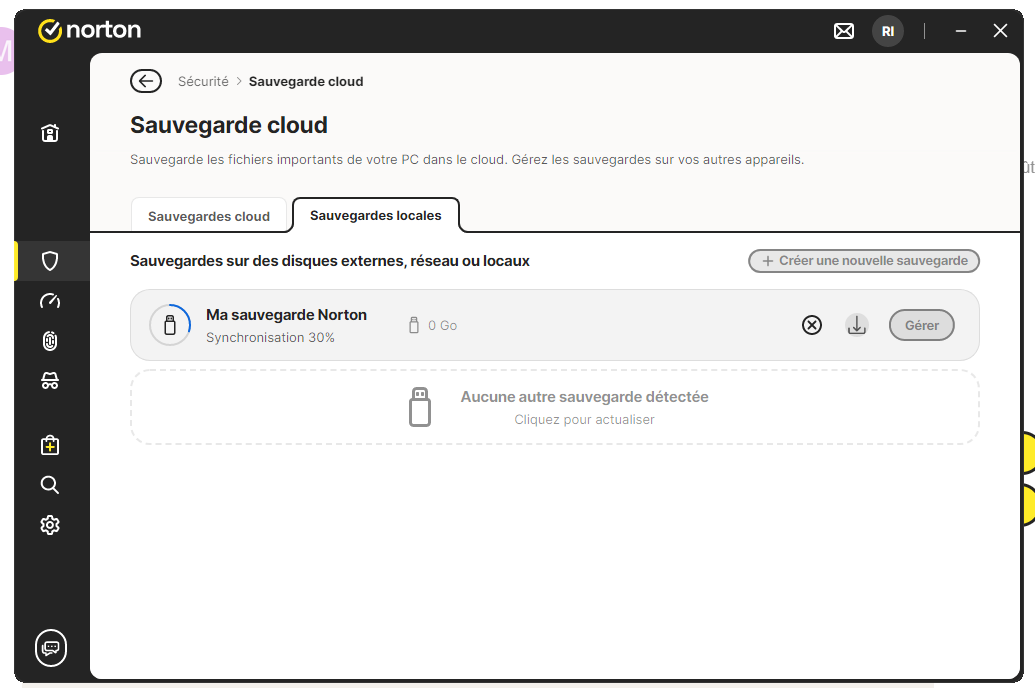Norton - Sauvegarde locale de certains dossiers